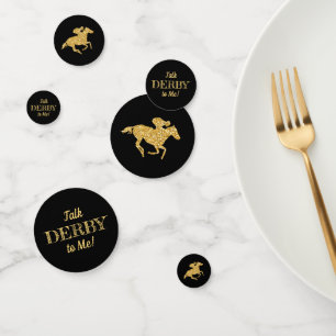 Derby Gold Racehorse en Jockey op zwart Confetti