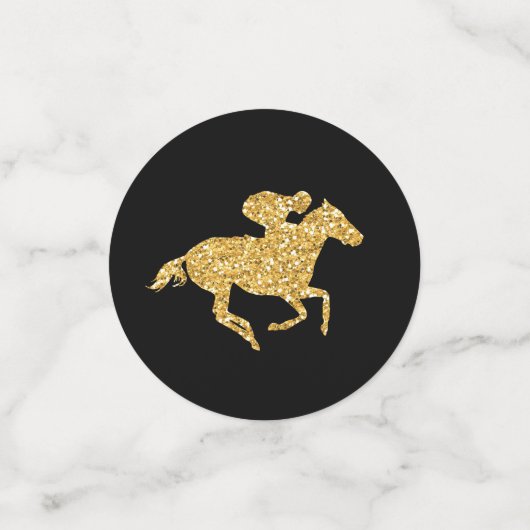 Derby Gold Racehorse en Jockey op zwart Confetti (Kleine voorkant)