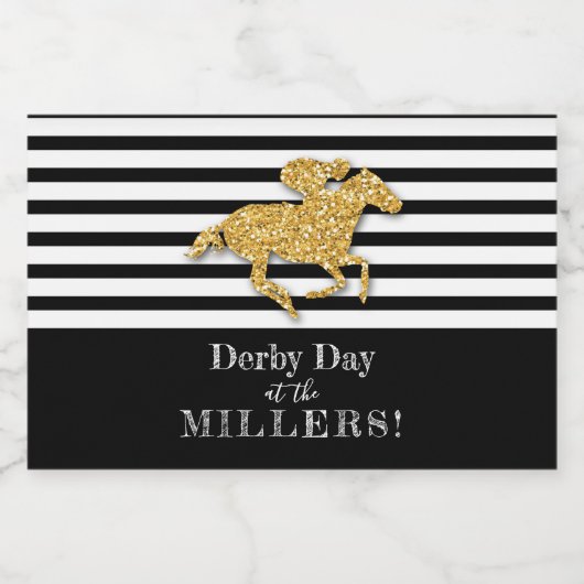 Derby Gold Racehorse op Black Stripes Sparkling Wijnetiket (Enkel label)