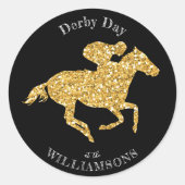 Derby Gold Racehorse op zwart Ronde Sticker (Voorkant)