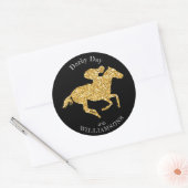Derby Gold Racehorse op zwart Ronde Sticker (Envelop)