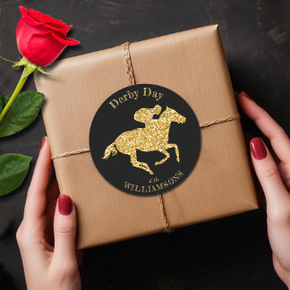 Derby Gold Racehorse op zwart Ronde Sticker