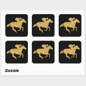 Derby Gold Racehorse op zwart Vierkante Sticker (Vel)