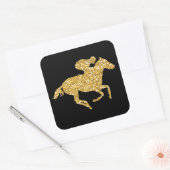 Derby Gold Racehorse op zwart Vierkante Sticker (Envelop)