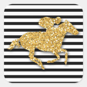 Derby Gold Racehorse Zwart Wit Strepen Vierkante Sticker (Voorkant)