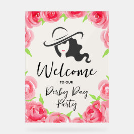Derby Hat Lady Silhouette and Roses Welcome Acryl Bord
