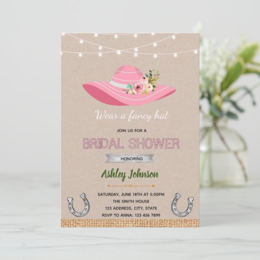 Derby hoed bruidsfeest uitnodiging (Staand voorkant)