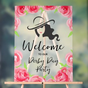 Derby Hoed Dames Silhouet en Rozen Welkom Acryl Bord
