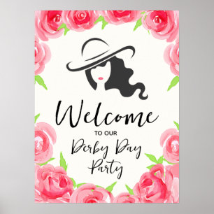 Derby Hoed Dames Silhouet en Rozen Welkom Poster