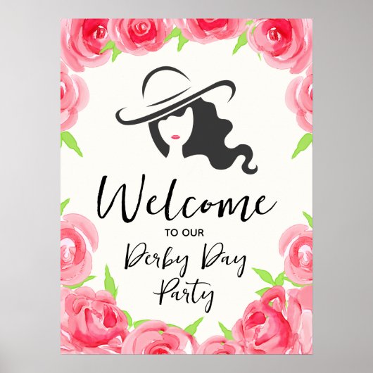 Derby Hoed Dames Silhouet en Rozen Welkom Poster (Voorkant)