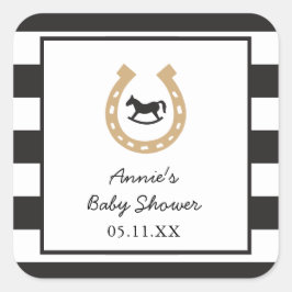 Derby Hoefijzer Baby shower Gepersonaliseerde Stic Vierkante Sticker