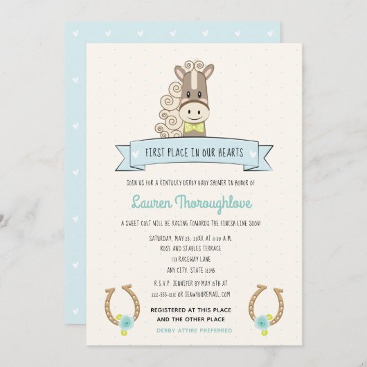 Derby Horse Baby Boy Shower Invitations Aankondiging (Voorkant / Achterkant)