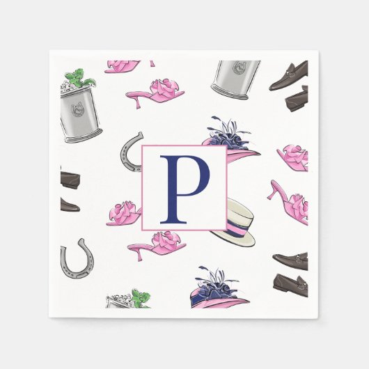 Derby Horse Race Kleding Hoefijzer Julep Monogram Servet (Voorkant)