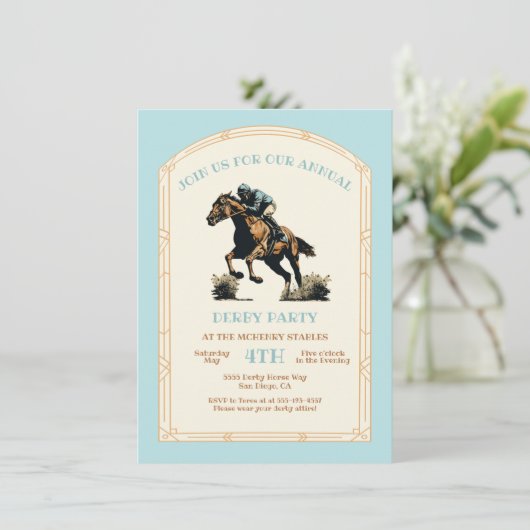 Derby Horse Racing Arts & Crafts houtsnede Party Kaart (Staand voorkant)