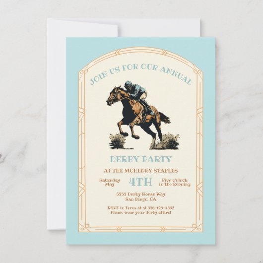 Derby Horse Racing Arts & Crafts houtsnede Party Kaart (Voorkant)