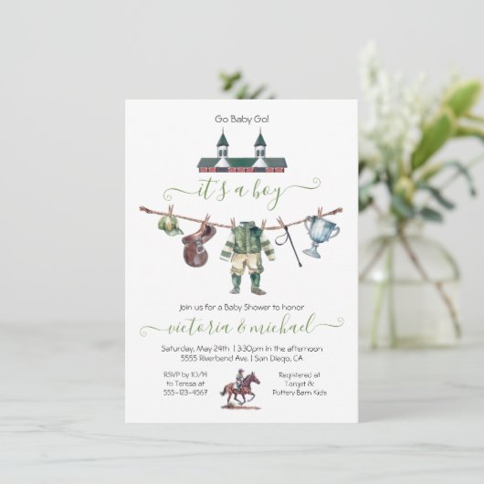 Derby Horse Racing Baby shower Clothesline Kaart (Staand voorkant)
