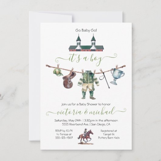 Derby Horse Racing Baby shower Clothesline Kaart (Voorkant)