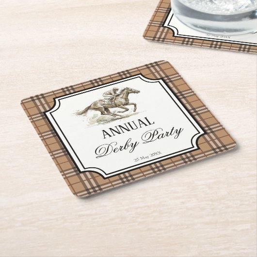 Derby horse racing elegant gingham party gifts kartonnen onderzetters (Schuin)