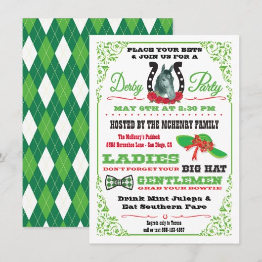 Derby Horse Racing Party invitation Kaart (Voorkant / Achterkant)