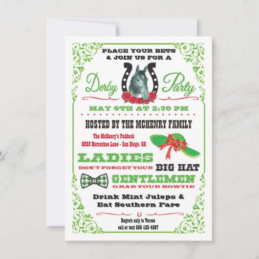 Derby Horse Racing Party invitation Kaart (Voorkant)