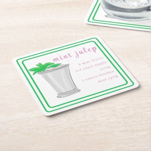 Derby Mint Julep Bar Recept Preppy Border Kartonnen Onderzetters (Schuin)