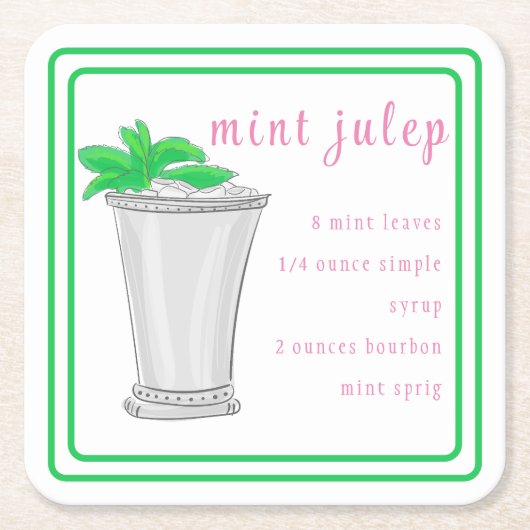 Derby Mint Julep Bar Recept Preppy Border Kartonnen Onderzetters (Voorkant)