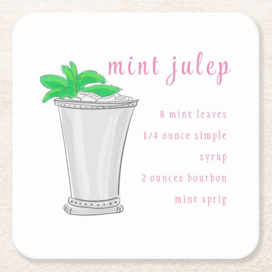 Derby Mint Julep Bar Recept Preppy Kartonnen Onderzetters (Voorkant)