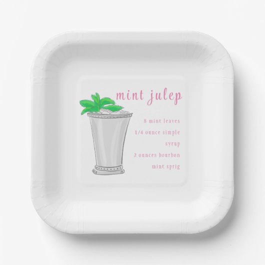 Derby Mint Julep Bar Recept Preppy Papieren Bordje (Voorkant)