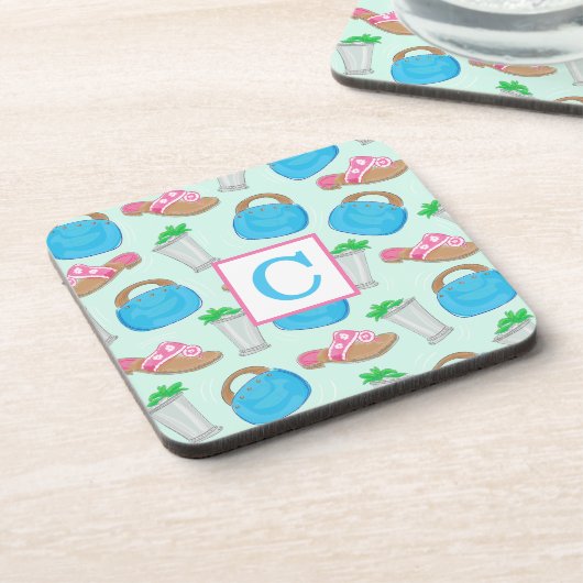 Derby Mint Julep Bermuda Tas Preppy Monogram Bier Onderzetter (Linkerzijde)