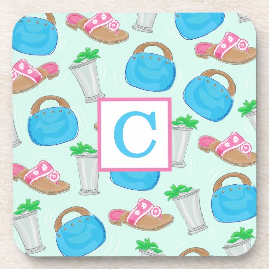 Derby Mint Julep Bermuda Tas Preppy Monogram Bier Onderzetter (Voorkant)