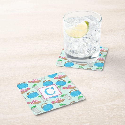 Derby Mint Julep Preppy Monogram Kartonnen Onderzetters (Insitu)