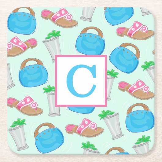 Derby Mint Julep Preppy Monogram Kartonnen Onderzetters (Voorkant)