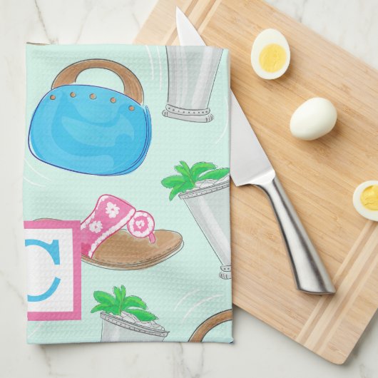 Derby Mint Julep Preppy Monogram Theedoek (Quarter Fold)