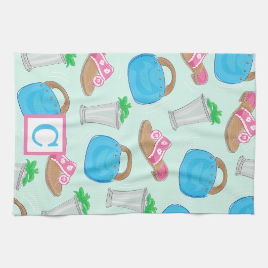 Derby Mint Julep Preppy Monogram Theedoek (Horizontaal)