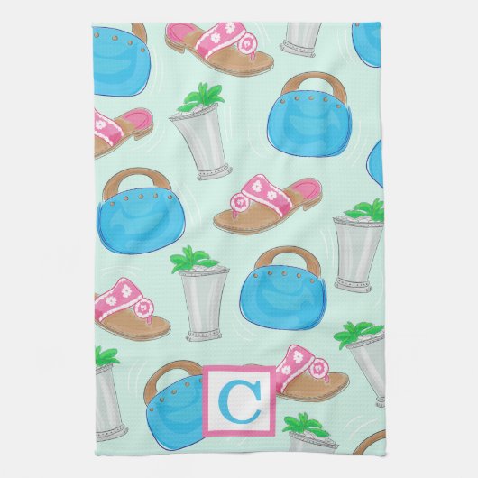 Derby Mint Julep Preppy Monogram Theedoek (Verticaal)