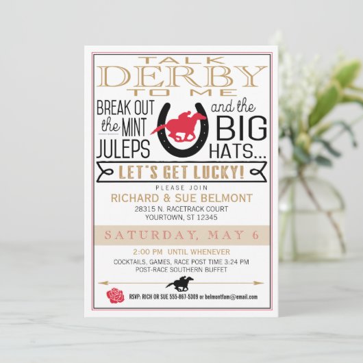 Derby Paard Racing Party Zwart/Rood/Goud Kaart (Staand voorkant)