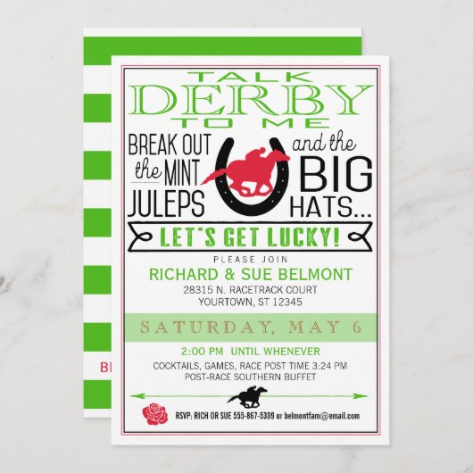Derby Paard Racing Party Zwart/Rood/Kelly Kaart (Voorkant / Achterkant)