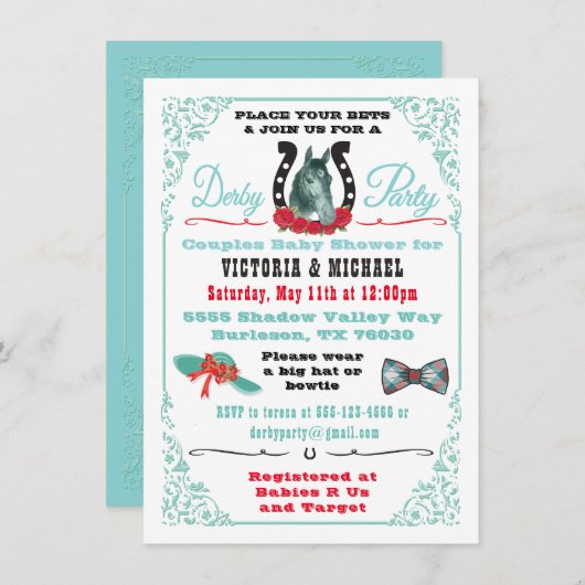 Derby paardenrace Baby Shower uitnodiging (Voorkant / Achterkant)