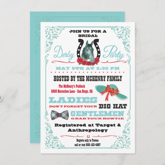 Derby Paardenrace Bruiloft Feest uitnodiging (Voorkant / Achterkant)