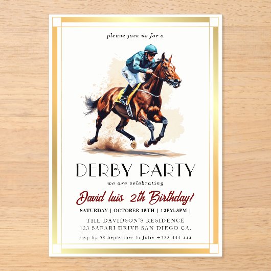 Derby party acryl uitnodigingen (Voorkant)