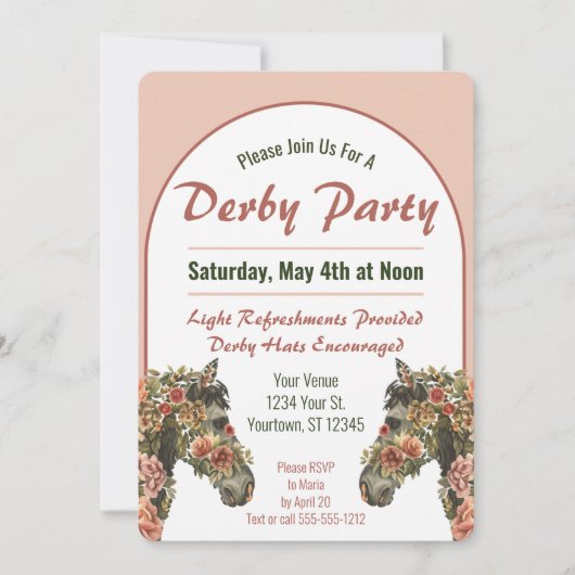 Derby Party Bloemen Race Paard Boog Kaart (Voorkant)