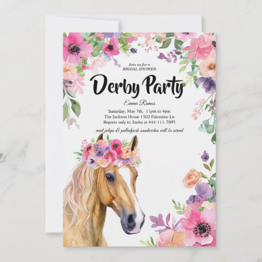  Derby Party Bridal Shower Invitation with Floral  Kaart (Voorkant)