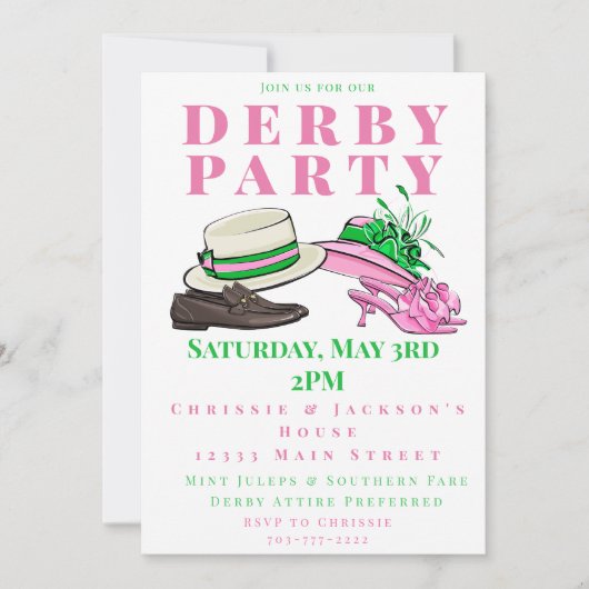 Derby Party Fancy Petten Schoenen Mode Preppy Kaart (Voorkant)