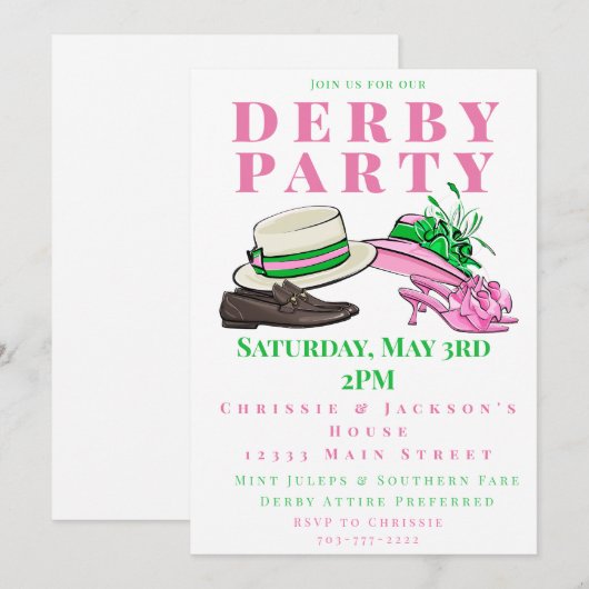 Derby Party Fancy Petten Schoenen Mode Preppy Kaart (Voorkant / Achterkant)