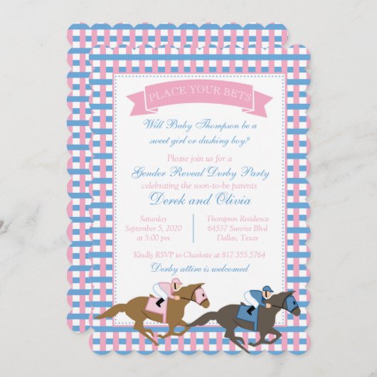 Derby Party Gender Reopenbaart Baby shower Kaart (Voorkant / Achterkant)