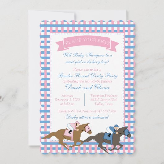 Derby Party Gender Reopenbaart Baby shower Kaart (Voorkant)