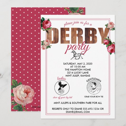 Derby Party Horse Racing Rozen Kaart (Voorkant / Achterkant)
