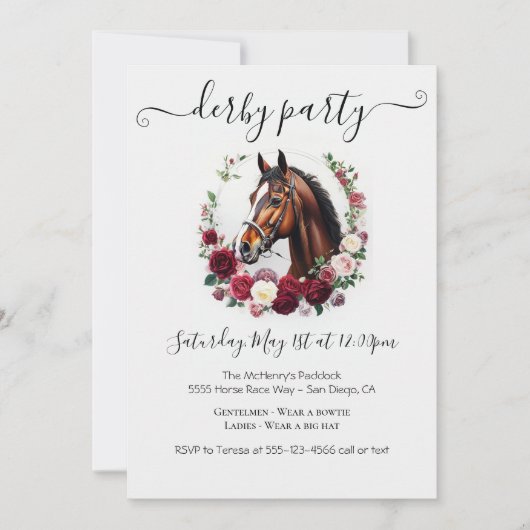 Derby Party Invitation Card with Floral Kaart (Voorkant)