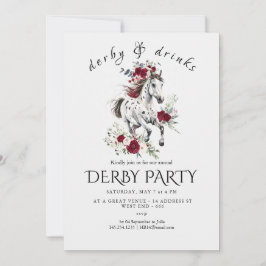 Derby Party Invitation – Floral Horse Head with Ro Kaart