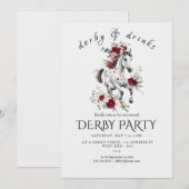 Derby Party Invitation – Floral Horse Head with Ro Kaart (Voorkant / Achterkant)